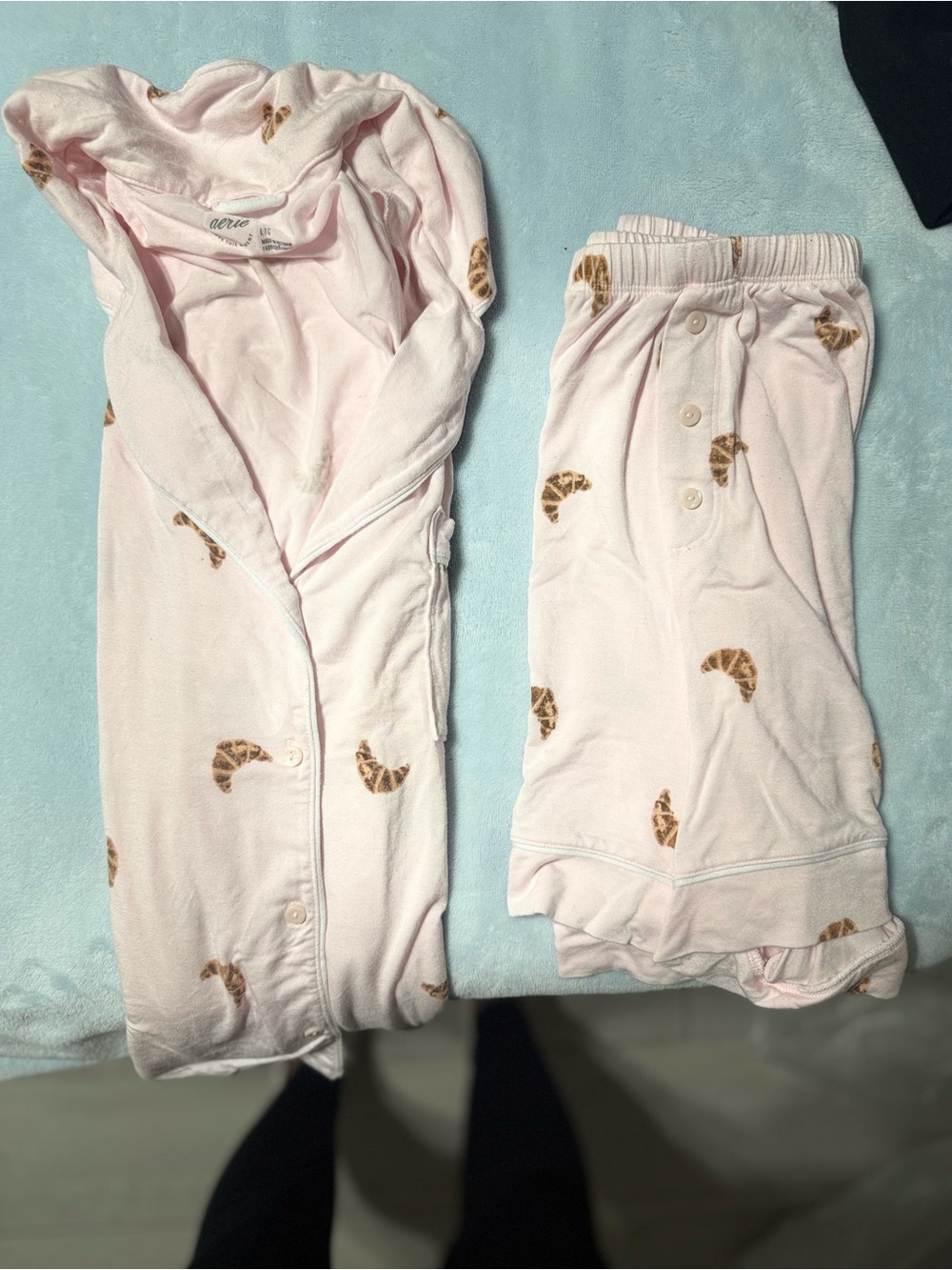 aerie Pink Croissant-Print Short Pajama Set - Picture 5 of 7